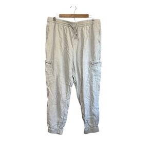 Banana Republic Women's Linen Blend Cargo Jogger Pants Size L Gray‎ Drawstring
